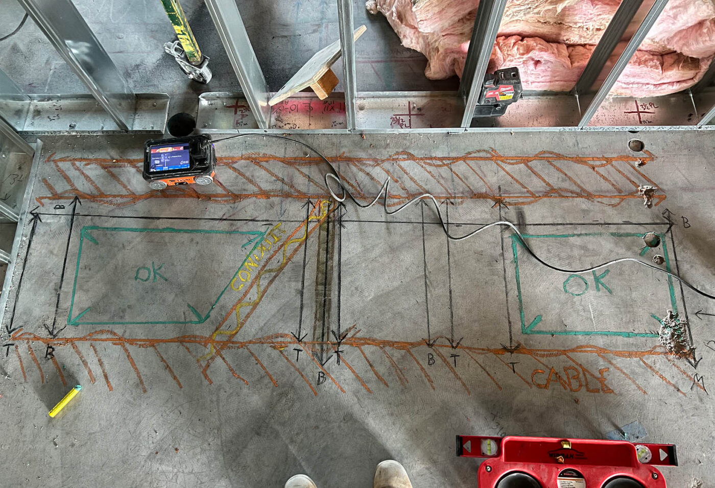GPR scan hiding a post-tension cable — QA-Catch flags: do not core
